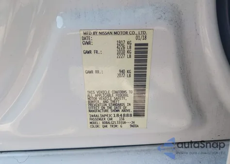 2018 Nissan Altima 2.5/S/Sv/Sl/Sr z USA, uszkodzony, nr VIN 1N4AL3AP4JC184888